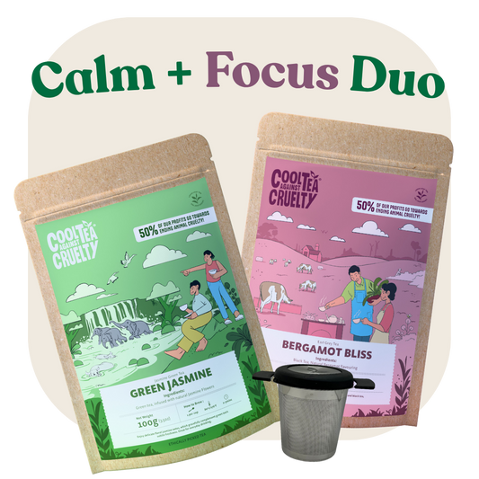 Calm Focus Tea Duo: Bergamot Bliss and Green Jasmine loose leaf tea with a reusable strainer